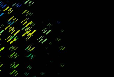 Koyu mavi, düz çizgileri olan sarı vektör düzeni. Soyut şablondaki çizgilerle dekoratif parlak çizimler. Reklamlar, posterler, afişler için desen.