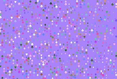 Açık Çokrenkli, Gökkuşağı vektör örtüsü ve kumar sembolleri. Renkli resimler, kalpler, maça, sinek, elmas. Poker oyunları ve etkinlikler broşürleri için desen.