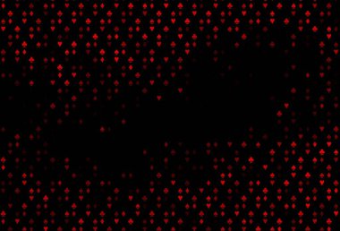 Koyu kırmızı vektör deseni ve kart sembolü. Kalplerle, maça, sinek ve elmaslarla parlayan illüstrasyon. Kumarhane reklamınız için akıllı tasarım.