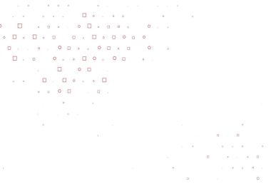 Açık kırmızı vektör çemberlerle kaplı, küplerle. Daireleri olan renkli bir eğim, soyut arkaplanda dikdörtgenler. İş reklamları için tasarım.