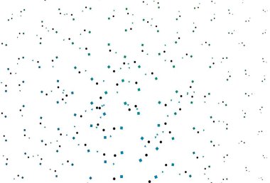 Açık mavi, yeşil vektör desenli, daireli, küplü. Soyut tarzda dekoratif tasarım, çizgiler, noktalar, küplerle. Reklamlar için desen.