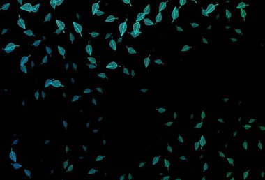 Koyu mavi, yeşil vektör çizim kalıbı. Renkli yapraklı eskiz karalamalar. Paketleme için el boyası tasarımı, duvar kağıdı.