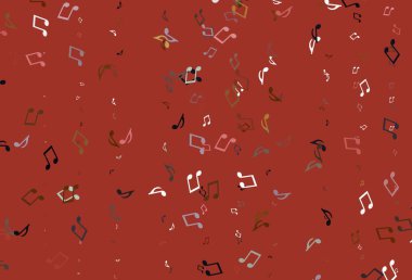 Müzik notalarıyla açık renkli vektör arkaplanı. Renkli gradyan notaların parlak çizimi. Okul ilanı, kitapçıklar için şablon.