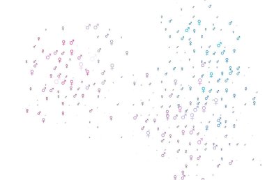 Açık mavi, içinde erkek ve kadın sembolleri olan kırmızı vektör şablonu. Soyut tarzda, cinsiyet şekilleriyle basit bir gradyan tasarımı. TV reklamları için basit tasarım.