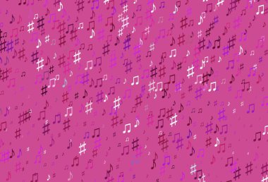 Müzik elementleriyle açık pembe vektör deseni. Renkli gradyan notaların parlak çizimi. Festival broşürleri için desen.