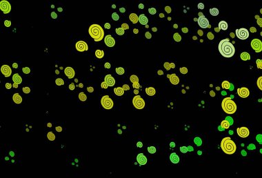 Koyu yeşil, kıvrımlı daireli sarı vektör deseni. Soyut mermer tarzında, gradyanı olan renkli bir illüstrasyon. İş tasarımınız için şablon.