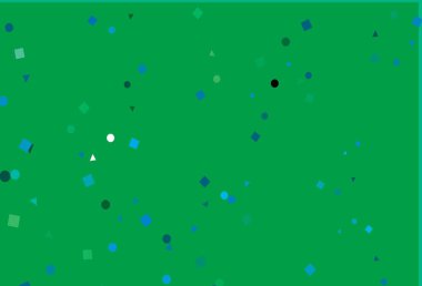 Açık mavi, çemberli çokgen şeklinde yeşil vektör örtüsü. Çemberler, üçgenler ve küplerle soyut gradyan çizimi. İniş sayfası için modern şablon.