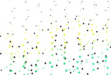Açık yeşil, sarı vektör desenli, daireli, küplü. Renkli noktaları, çizgileri, küpleri olan soyut çizimler. İş ilanları, broşürler, broşürler için desen
