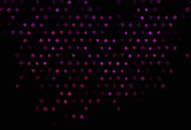 Kart işaretli koyu pembe vektör arkaplan. Kalplerin, maça, sinek ve elmasların bulanık dekoratif tasarımı. Reklam, poster ve kumar siteleri için tasarım.