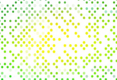 Açık yeşil, benekli sarı vektör kapağı. Soyut arka planda bulanık kabarcıklar ve renkli gradyan. Reklamlar, broşürler için desen.