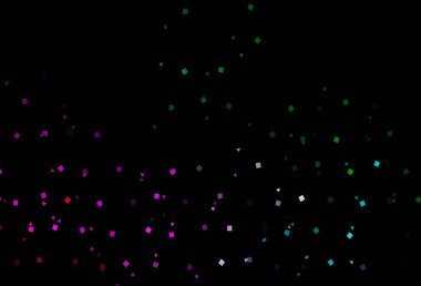 Dark Multicolor, Gökkuşağı vektör arkaplanı üçgenler, daireler, küplerle. Soyut tarzda dekoratif tasarım, çizgiler, noktalar, küplerle. İş ilanları, broşürler, broşürler için desen