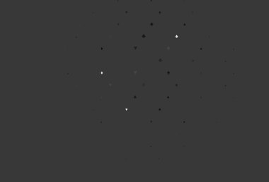 Kumarın sembolleriyle açık siyah vektör örtüsü. Kalplerin, maça, sinek ve elmasların işaretleriyle renkli bir değişim. Poker oyunları ve etkinlikler broşürleri için desen.