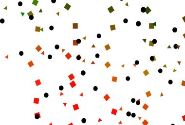 Açık yeşil, kırmızı vektör dokusunda daireler ve küplerle. Çemberler, üçgenler ve küplerle soyut gradyan çizimi. Reklamınız, posteriniz, afişiniz için en iyi tasarım.