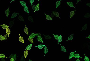 Koyu yeşil, sarı vektör çizim arkaplanı. Rengarenk yapraklı doğal bir desen. İşiniz için yepyeni bir tasarım..