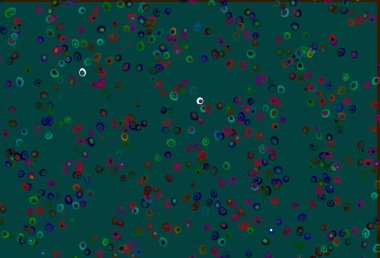 Açık renkli, gökkuşağı vektör benekli. Parlak renkli soyut çemberlerin olduğu bir resim. Reklamlar, broşürler için desen.