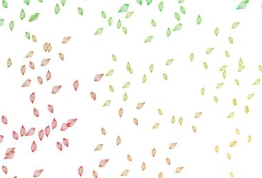 Açık yeşil, kırmızı vektör elle boyanmış arka plan. Yaprakları karalama tarzında renkli ve soyut çizimler. İş tasarımınız için yepyeni bir tarz.