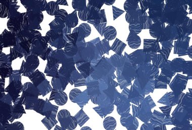 Daireler şeklinde koyu mavi vektör örtüsü. Küreler, kareler ve çizgilerle soyut çizimler. Reklamınız, posteriniz, afişiniz için en iyi tasarım.