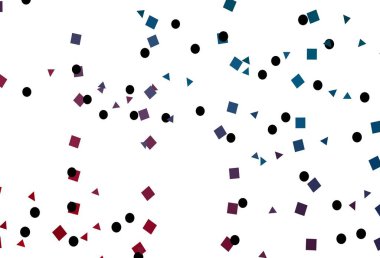 Açık mavi, kristalli kırmızı vektör şablonu, daireler, kareler. Renkli noktaları, çizgileri, küpleri olan soyut çizimler. İş ilanları, broşürler, broşürler için desen