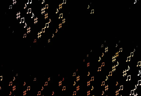 ダークイエロー オレンジのベクトルの背景に音楽記号 メロディーのカラフルなシンボルを持つ抽象的なイラスト チラシの模様 — ストックベクタ