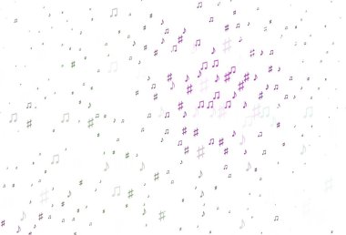 Açık pembe, müzik elementli yeşil vektör deseni. Soyut tarzda dekoratif tasarım ve müzik şekilleri. Festival broşürleri için desen.
