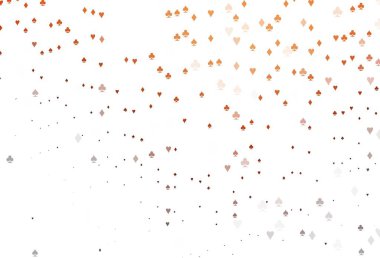 Açık kırmızı, kart sembollü sarı vektör deseni. Kalplerin, maça, sinek ve elmasların işaretleriyle renkli bir değişim. Kumarhane reklamınız için akıllı tasarım.