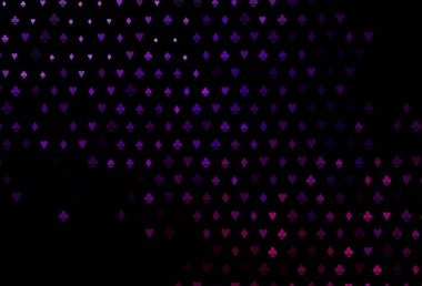 Koyu mor arka plan ve kart işaretleri. Oyun kartlarının izole sembollerine sahip soyut çizimler. Poker oyunları ve etkinlikler broşürleri için desen.