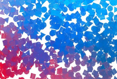 Açık mavi, kırmızı vektör desenli daireler şeklinde. Soyut tarzda dekoratif tasarım, çizgiler, noktalar, küplerle. Web siteleri için şablon kullanılabilir.