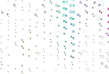 Açık renkli, gökkuşağı vektör desenli ve Noel kar taneli. Bulanık arkaplanda kar ve eğim. Şablon yeni yıl arkaplanı olarak kullanılabilir.