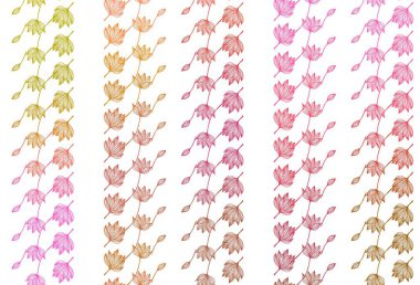 Açık kırmızı, sarı vektör elle boyanmış arka plan. Yapraklı karalama tarzında yeni renkli çizimler. İş tasarımınız için yepyeni bir tarz.