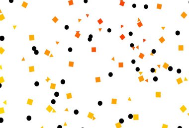 Açık sarı, turuncu vektör düzeni daireler, çizgiler, dikdörtgenler. Çemberler, üçgenler ve küplerle soyut gradyan çizimi. İş ilanları, broşürler, broşürler için desen