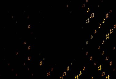 Müzik notalarıyla koyu turuncu vektör dokusu. Melodi tuşları olan modern soyut çizimler. Fasion dergileri için şablon.