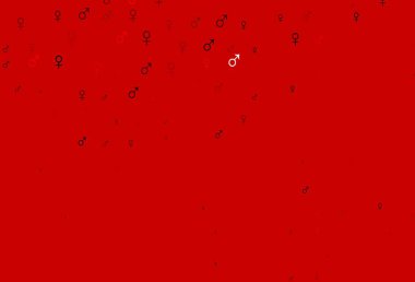 Açık kırmızı vektör dokusu, erkek ve kadın ikonlarıyla. Renkli gradyan tarzında cinsiyet işaretli akıllı bir illüstrasyon. Randevu uygulamaları için akıllı tasarım.