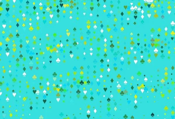 Hellgrüner Gelber Vektorhintergrund Mit Karten Zeichen Leuchtende Illustration Mit Herzen — Stockvektor