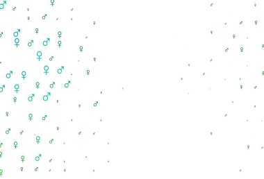 Açık mavi, yeşil vektör arkaplanı ve cinsiyet işaretleri. Renkli gradyan tarzında cinsiyet işaretli akıllı bir illüstrasyon. TV reklamları için basit tasarım.