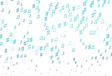 Müzik elementleriyle açık mavi vektör deseni. Renkli gradyan notaların parlak çizimi. Müzisyenlerin web siteleri için desen.