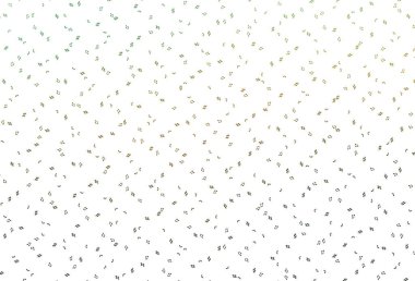 Açık yeşil, müzikal sembollü sarı vektör şablonu. Renkli melodi sembolleri olan soyut çizimler. Festival broşürleri için desen.