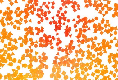 Açık sarı, turuncu vektör arkaplan üçgenler, daireler, küplerle. Küreler, kareler ve çizgilerle soyut çizimler. Reklamınız, posteriniz, afişiniz için en iyi tasarım.