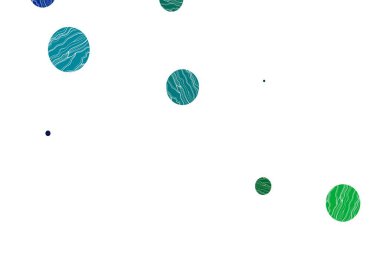 Açık mavi, daireli yeşil vektör şablonu. Soyut arka planda bulanık kabarcıklar ve renkli gradyan. Reklamlar, broşürler için desen.