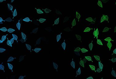 Koyu mavi, yeşil vektör karalama arkaplanı. Karalama tarzında yaprakları olan belirsiz bir çizim. Duvar kağıtları ve boyama kitapları için desen.