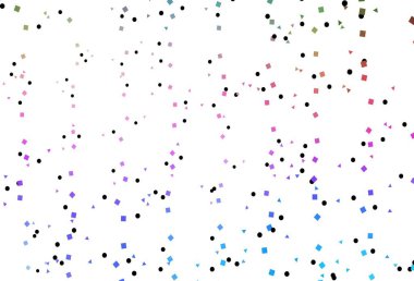 Işık Çokrenkli, gökkuşağı vektör arkaplanı üçgenler, daireler, küplerle. Küreler, kareler ve çizgilerle soyut çizimler. İniş sayfası için modern şablon.