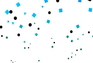 Açık mavi, üçgenli, daireli, küplü yeşil vektör arkaplan. Renkli noktaları, çizgileri, küpleri olan soyut çizimler. İniş sayfası için modern şablon.