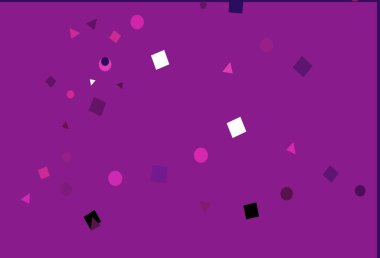 Daireler, çizgiler, dikdörtgenler olan açık pembe vektör düzeni. Renkli daireler, üçgenler, dikdörtgenler. Duvar kağıtları için şablon.