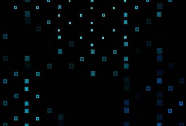 Daireli koyu mavi vektör şablonu, dikdörtgenler. Dikdörtgen şekilli, daireli soyut çizimler. Reklamlar için desen.