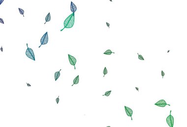 Açık mavi, yeşil vektör el boyalı doku. Basit arkaplanda gradyanı olan soyut yapraklar. Web siteniz için Doodle tasarımı.