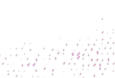 Açık mor, erkek ve kadın ikonlarıyla pembe vektör dokusu. Renkli gradyan tarzında cinsiyet işaretli akıllı bir illüstrasyon. Uniseks duvar kağıtları için modern tasarım.