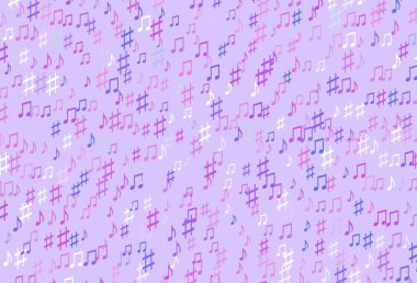 Açık pembe, müzik elementli mavi vektör deseni. Soyut arkaplanda rengarenk müzik tuşları. Fasion dergileri için şablon.