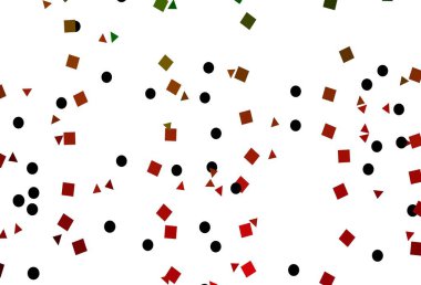 Açık yeşil, kırmızı vektör arkaplanı çizgiler, daireler, eşkenar dörtgenler. Renkli daireler, üçgenler, dikdörtgenler. İş ilanları, broşürler, broşürler için desen