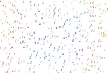 Açık Çokrenkli, müzik sembollü Gökkuşağı vektör arkaplanı. Soyut arkaplanda rengarenk müzik tuşları. Duvar kağıtları için modern tasarım.
