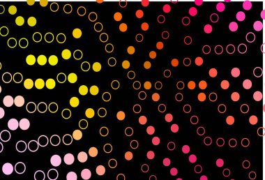 Koyu kırmızı, diskli sarı vektör dokusu. Doğa tarzında renkli baloncuklu soyut illüstrasyon. Reklamlar, broşürler için desen.