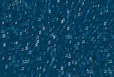 Müzik sembollü hafif BLUE vektör arkaplanı. Soyut arkaplanda rengarenk müzik tuşları. Fasion dergileri için şablon.